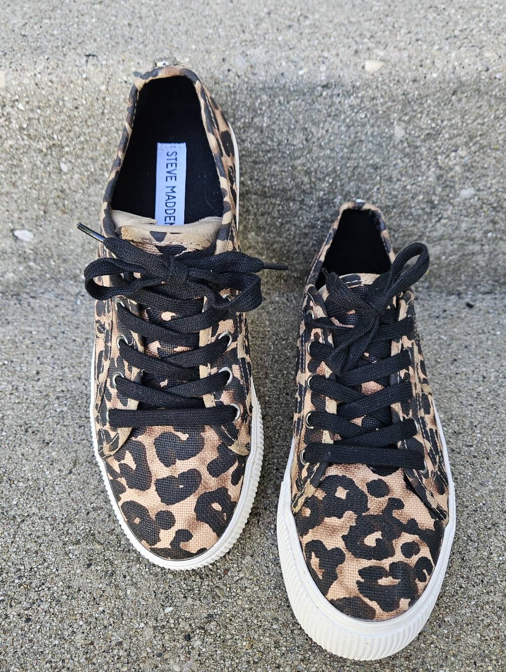 Steve Madden Leopard Print Platform Size 8 Cheetah Brown White Canvas Animal